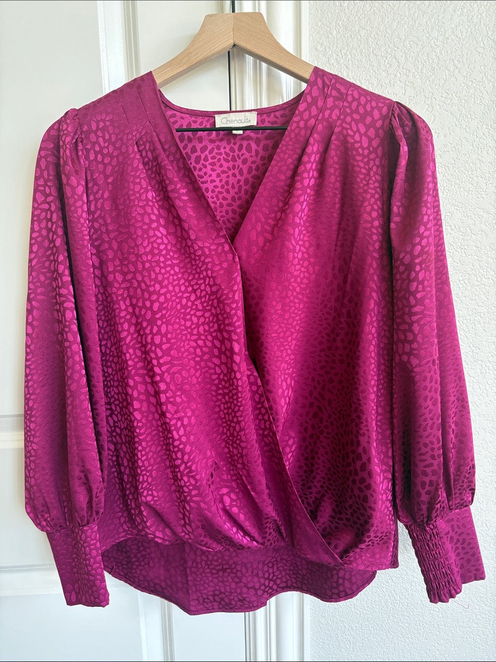 Chaus Magenta Wrap-Front Blouse with Subtle Jacquard